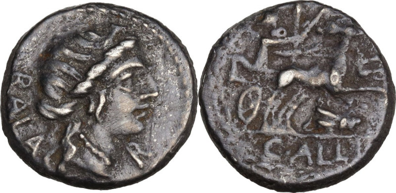 C. Allius Bala. AR Denarius, ca 92 B.C. Obv. BALA. Diademed female head right; b...