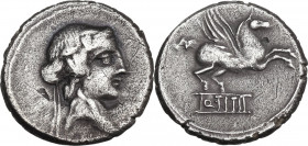 Q. Titius. AR Denarius, 90 BC. Obv. Head of Liber right, wearing ivy-wreath. Rev. Pegasus prancing right; below, Q·TITI in frame. Cr. 341/2; B. 2. AR....