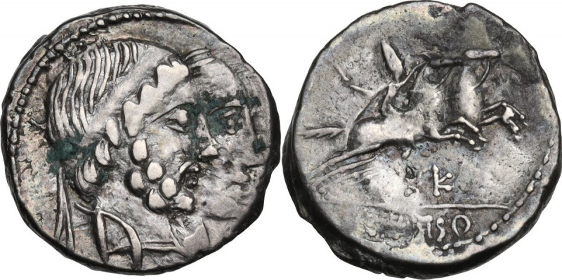 C. Censorinus. AR Denarius, 88 BC. Obv. Jugate heads of Numa Pompilius and Ancus...