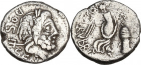 L. Rubrius Dossenus. AR Quinarius, Rome mint, 87 BC. Obv. Laureate head of Neptune right; on the left, DOSSEN and trident. Rev. Victory standing right...