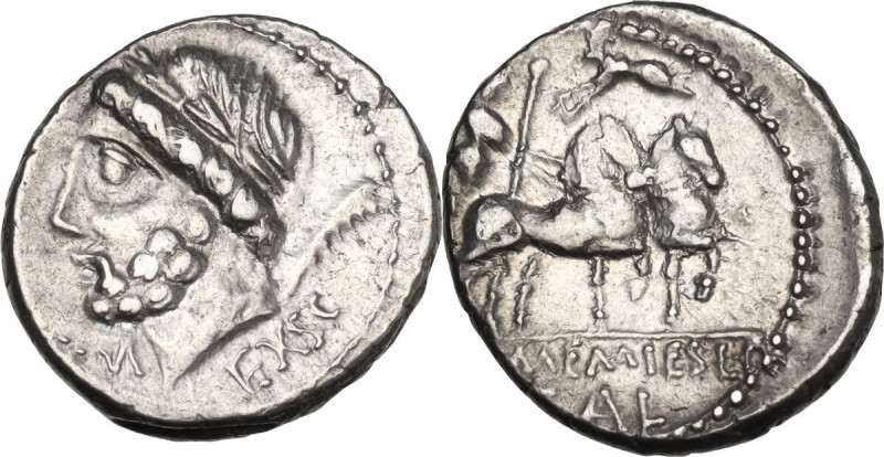 L. and C. Memmius Galeria. AR Denarius, Rome mint, 87 BC. Obv. Laureate head of ...