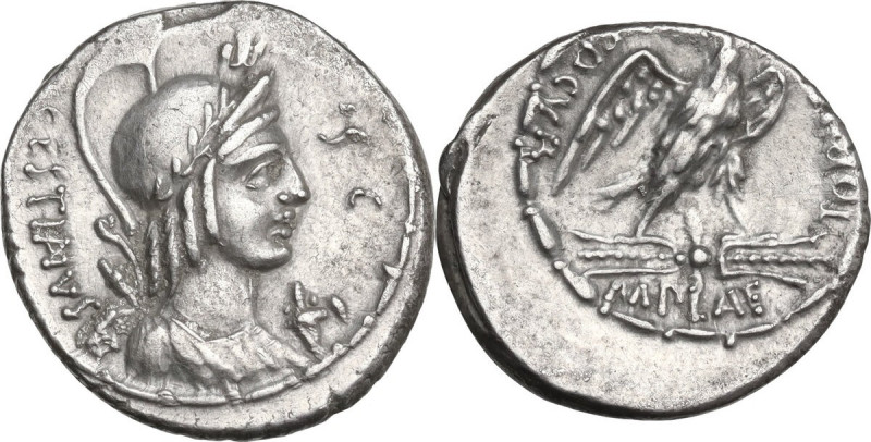 M. Plaetorius M. f. Cestianus. AR Denarius, 67 BC. Obv. CESTIANVS. Winged bust o...