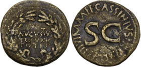 Augustus (27 BC - 14 AD). AE Dupondius, 16 BC. Obv. Legend within wreath. Rev. Large SC surrounded by legend. RIC I (2nd ed.) 375. AE. 9.25 g. 25.00 m...