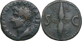 Divus Augustus (died 14 AD). AE As, struck under Tiberius 34-37. Obv. Radiate head left. Rev. Winged thunderbolt. RIC I (2nd ed.) (Tib.) 83. AE. 7.40 ...