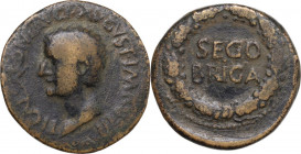 Tiberius (14-37). AE 29 mm, Segobriga (Iberia), tribe of the Saelices. Obv. Head left. Rev. Legend within oak-wreath. RPC I 473. AE. 14.50 g. 29.50 mm...