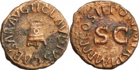 Claudius (41-54). AE Quadrans, 42 AD. Obv. Three-legged modius. Rev. Legend around large SC. RIC 90. AE. 2.93 g. 17.00 mm. VF.