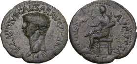 Claudius (41-54). AE Dupondius, 50-54. Obv. Head left, bare. Rev. Ceres seated left, holding grain stalks and torch. RIC I (2nd ed.) 110. AE. 12.64 g....