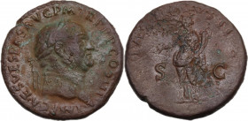Vespasian (69-79). AE Sestertius, 71 AD. Obv. Head right, laureate. Rev. Pax standing left, holding branch and cornucopiae. RIC I (2nd ed.) 243. AE. 2...