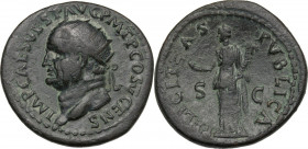 Vespasian (69-79). AE Dupondius, 74 AD. Obv. IMP CAES VESP PM TP COS V CENS. Radiate head left. Rev. FELICITAS PVBLICA SC. Felicitas standing left, ho...