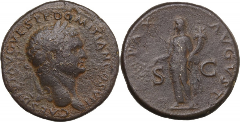 Domitian as Caesar (69-81). AE Sestertius, 80-81. Obv. Laureate head right. Rev....