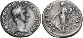 Nerva (96-98). AR Denarius. Obv. Laureate head right. Rev. Fortuna standing facing, head left, holding rudder and cornucopiae. RIC II 16. AR. 3.60 g. ...