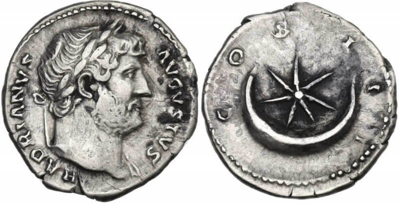 Hadrian (117-138). AR Denarius. Obv. Laureate head right. Rev. Star within cresc...