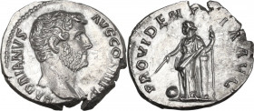 Hadrian (117-138). AR Denarius, 134-138. Obv. HADRIANVS AVG COS III PP. Bust right, head bare, with slight drapery on far shoulder. Rev. PROVIDENTIA A...