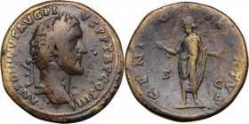Antoninus Pius (138-161). AE Sestertius, 140-144 AD. Obv. ANTONINVS AVG PIVS PP TR P COS III. Laureate head right. Rev. GENIO SENATVS SC. The Genius o...