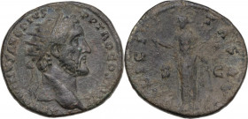 Antoninus Pius (138-161). AE Dupondius, 140-144. Obv. Radiate head right. Rev. Felicitas standing left, holding short caduceus and branch. RIC III 658...