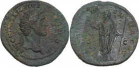 Antoninus Pius (138-161). AE Dupondius, 140-144. Obv. Head right, radiate. Rev. Genius of the Senate standing left, holding branch and scepter. RIC II...