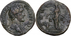 Antoninus Pius (138-161). AE Sestertius, Rome mint 147, 148 AD. Obv. Laureate head right. Rev. Annona standing left, holding grain ears over modius an...