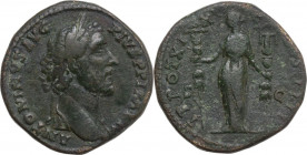 Antoninus Pius (138-161). AE Sestertius, 155-156. Obv. Laureate head right. Rev. Fides standing left, holding standard in each hand. RIC III 943A. AE....