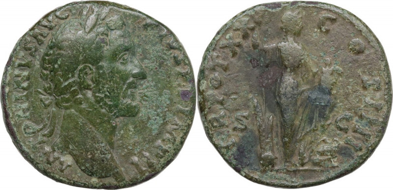 Antoninus Pius (138-161). AE Sestertius, Rome mint, 156-157 AD. Obv. Laureate he...