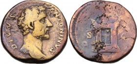 Divus Antoninus Pius (died 161 AD). AE Sestertius. Consecration issue. Struck under Marcus Aurelius and Lucius Verus, 162 AD. Obv. Bare head right. Re...