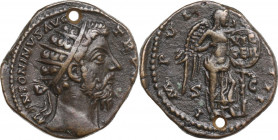 Marcus Aurelius (161-180). AE Dupondius, Rome mint, c. 172. Obv. Radiate head right. Rev. Victory standing right, fixing to a palm tree a shield inscr...