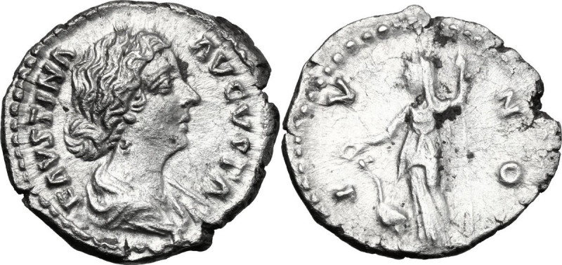 Faustina II (died 176 AD). AR Denarius. Obv. FAVSTINA AVGVSTA. Draped bust right...