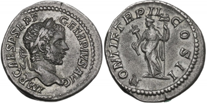 Geta (209-212). AR Denarius, Rome. Obv. Laureate head right. Rev. Felicitas stan...