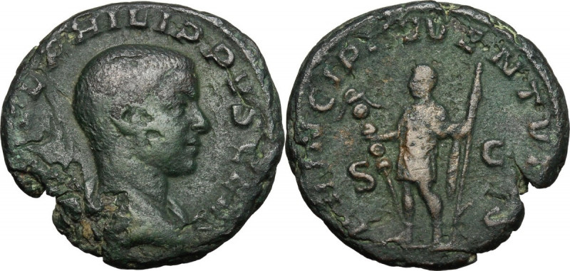 Philip II as Caesar (244-246). AE As, 244-246 AD. Obv. Draped bust right, head b...