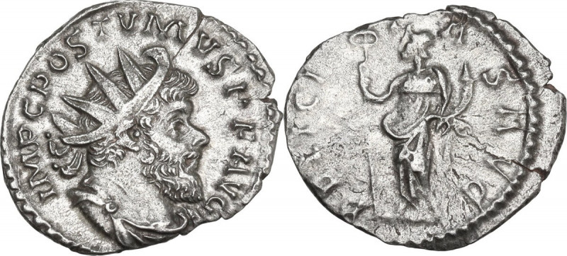 Postumus (259-268). AR Antoninianus, Lugdunum mint. Obv. Radiate, draped and cui...