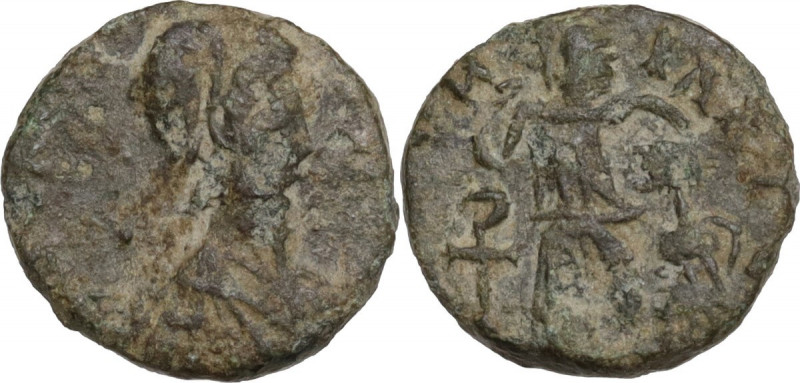 Valentinian III (425-455). AE 11 mm. Rome mint. Obv. Pearl-diademed, draped and ...