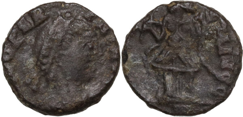 Leo I (457-474). AE 12.5 mm. Rome mint, 465-467 AD. Obv. Rosette diademed, drape...