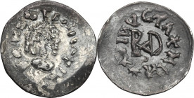 Gepids, uncertain king. AR Quarter Siliqua in the name of Anastasius I, Sirmium mint, 491-517 AD. Obv. Blundered legend. Bust right. Rev. Blundered le...