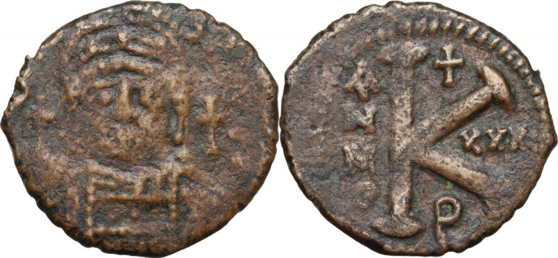 Justinian I (527-565). AE Half Follis, Theoupolis (Antioch) mint, RY 31 (557/8 A...