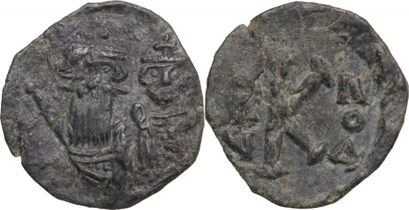 Constans II, with Constantine IV (641-668). AE Half Follis, Syracuse mint. Obv. ...