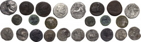 The Roman Republic. Lot of twelve (12) unclassified coins; including: 3 AE denomintations, AR Victoriatus, Sestertius, Denarius and Quinarii. About VF...