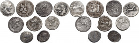 The Roman Republic. Lot of 9 AR denominations; including Denarii and Quinarii. About VF:F.