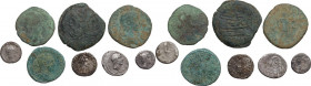 Roman Republic and Empire. Lot of 8 unclassified AR and AE denominations. Good F:F.