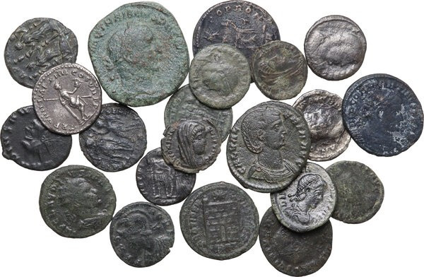 The Roman Empire. Multiple lot of twenty-one (21) unclassified AR/AE coins. AR/A...