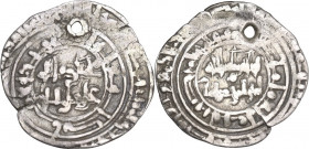 Fatimids, al-Hakim bi-Amr Allah (386-411 AH / 996-1021 AD). AR 1/2 Dirham, Mahdiya mint, date off flan. D/ Two concentric legends around central medal...