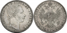 Austria. Franz Joseph (1848-1916). AR Florin 1861 A, Vienna mint. Herinek 526. AR. 12.32 g. 29.00 mm. Toned. Good VF.