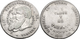 Bolivia. Republic. Mariano Melgarejo, General y Presidente (1864-1871). AR Half Melgarejo 1865, ‘Proclamation’ medal, Potosi mint. KM 145.2. AR. 4.98 ...
