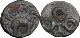 India. Post-Mauryan (Deccan), Satavahanas (Mid 1st cent. BC-1st cent. AD). Karshapana, Issued in the family name Satakarni. Obv. Elephant standing rig...