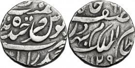 India. Princely States, Mir Mahbub Ali Khan II (AD 1868-1911). Rupee, Hyderabad Farkhanda Bunyad, AH 1290/RY (1873). Obv. Name and titles in Urdu, Per...