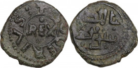 Italy. Tancredi (1189-1194), con il figlio Ruggero. AE Follaro, Messina mint,. Sp. 139. AE. 1.60 g. 13.00 mm. About EF.