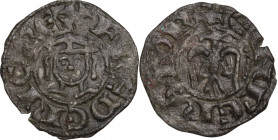 Italy. Enrico VI with the son Federico (1191-1197). BI Denaro, Messina mint. Sp. 32; D'Andrea 51. BI. 0.71 g. 16.00 mm. VF.