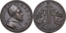 Italy. Innocenzo X (1644-1655), Giovanni Battista Pamphili. AE Medal, 1654, Rome mint. Obv. Bust right. Rev. Two putti holding a large cross. Mazio 24...