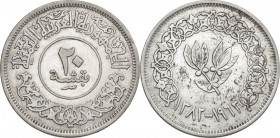 Yemen. Republic,. AR 20 Baqsha, dually dated 1382 AH/1963 AD. KM Y 30. AR. 10.00 g. 29.50 mm. VF.