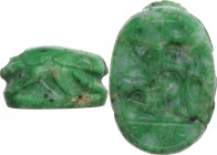 Green stone scarab. Egyptian. 15 mm.