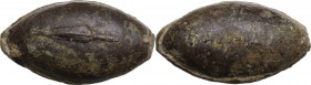 Lead slingshot bullet with spear head/inscription. Greek. 5th-2nd century BC. PB. 31.90 g. 30.00 mm.
