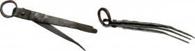 Bronze instrument (tweezers and needle?). Roman period, 1st-2nd century AD. 72 mm.